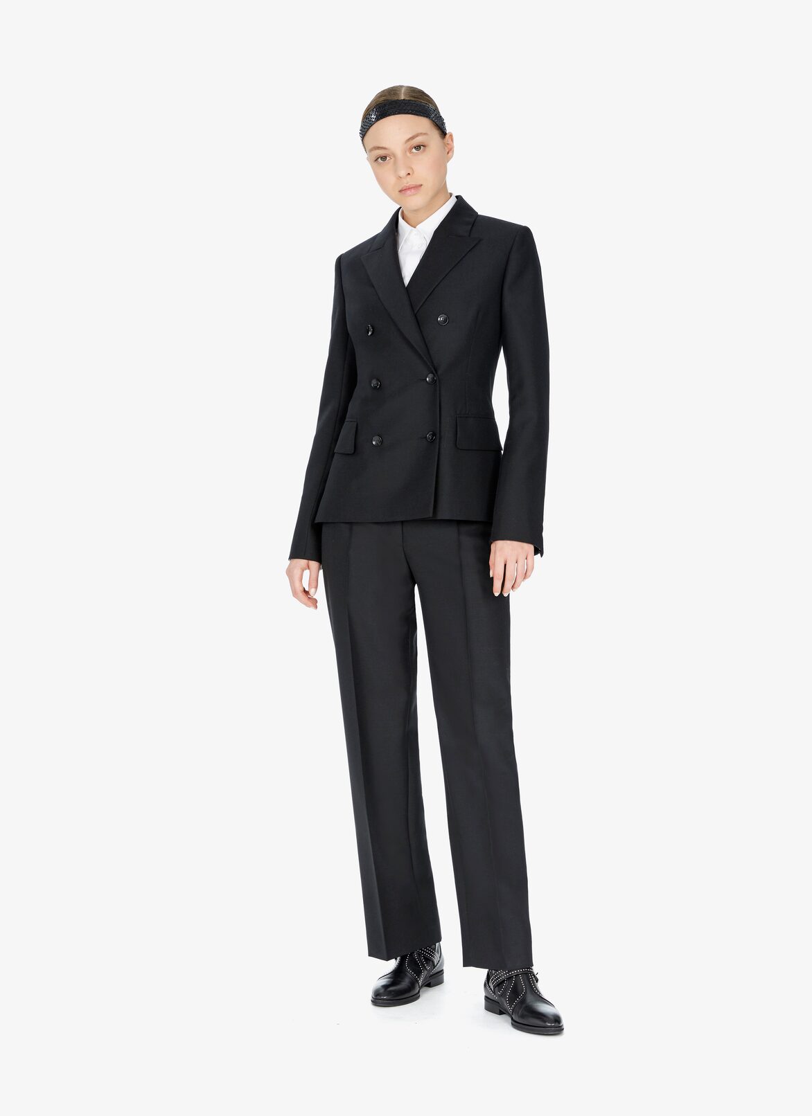 Wool-Blend Double-Breasted Blazer ALAÏA BLACK WOOL-BLEND DOUBLE-BREASTED BLAZER